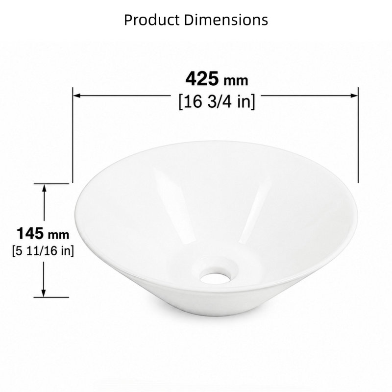 Lavabo vasque rond en céramique, blanc brillant, au-dessus du comptoir, lavabo résistant aux taches