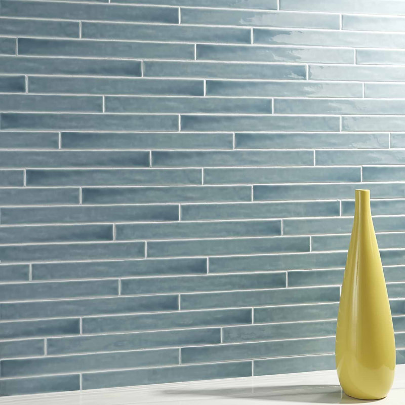 Carolina 2x20 Polished Crackled Ceramic Wall Tile, Sky Blue