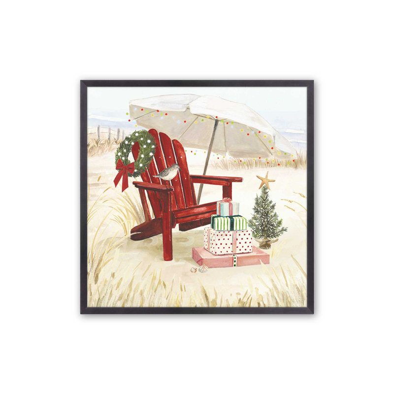 Imprimé de détente des fêtes côtières, H 13,75 po x l 13,75 po, Cadre simple en zinc patiné, bois massif