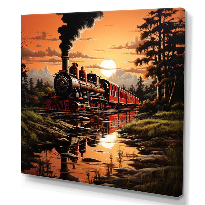 «Sunset Train Voyage In Usa II», art mural train, H 30 po x l 30 po x P 1,5 po