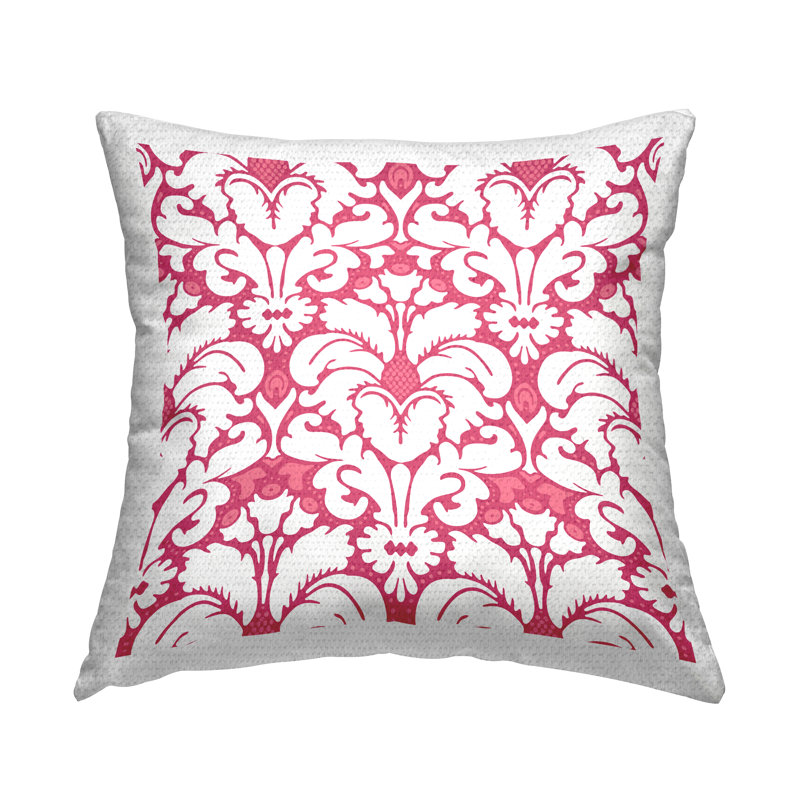 Pink White Brocade Pattern Outdoor Printed Pillow by Geoff Tygert