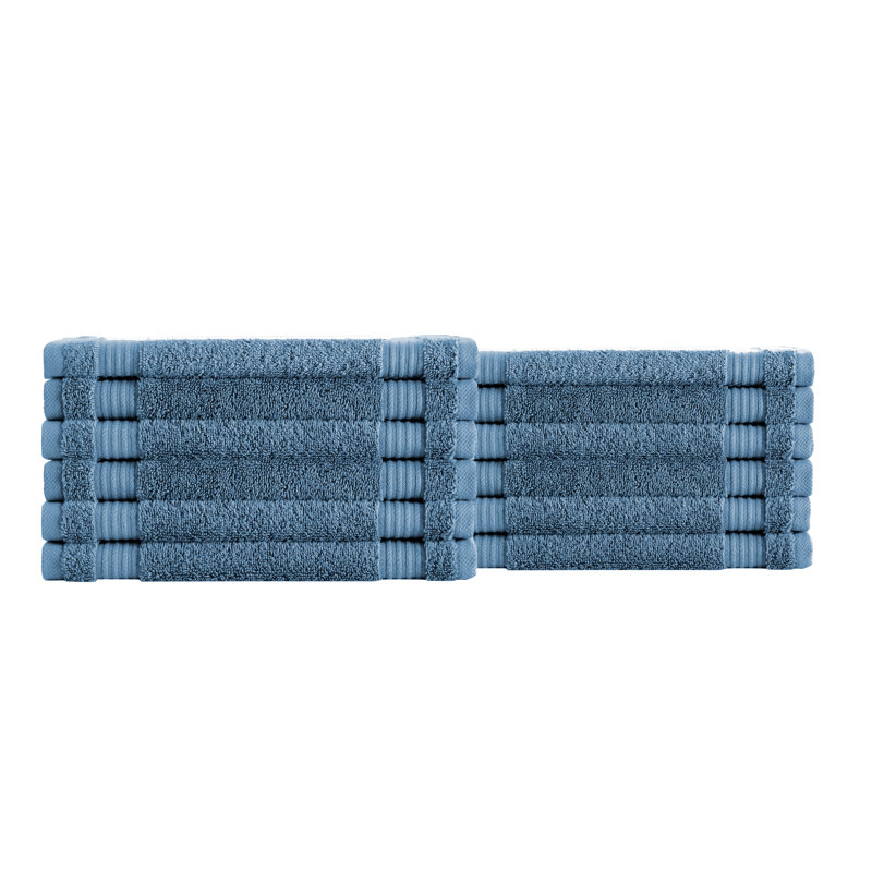 Shannan 12 Piece Turkish Cotton Washcloth Towel Set, Blue
