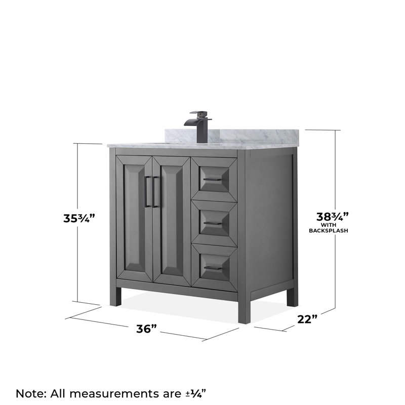 Daria 36'' W Single Vanity, White Marble, Dark Gray, Matte Black