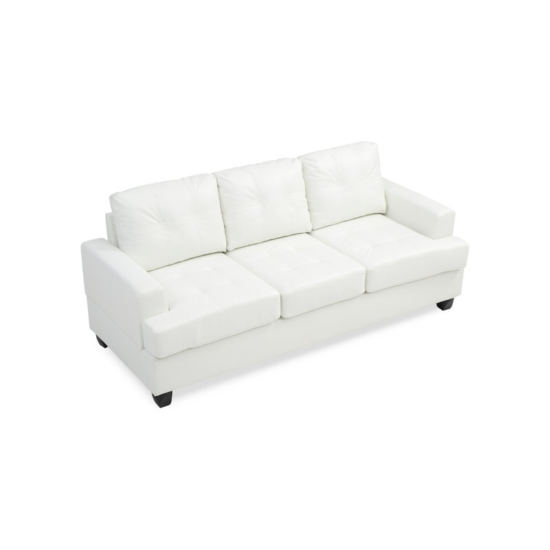 Gilmore Upholstered 79'' Sofa, White Faux Leather