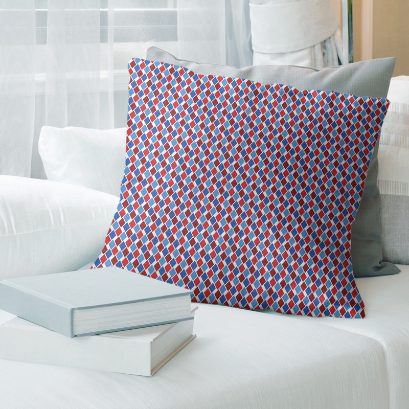 Coussin décoratif géométrique 14 po, 18 po x 18 po, Brun / bleu marine / orange