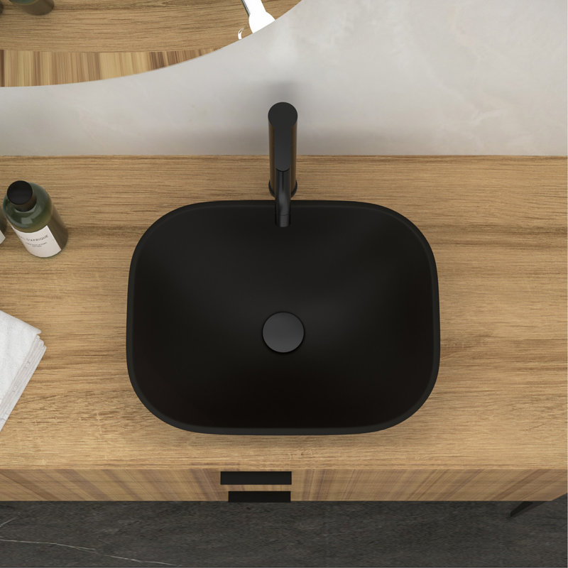 Lavabo de salle de bain en verre trempé avec robinet et bonde escamotable, noir mat