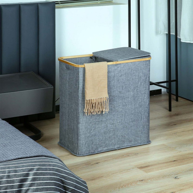 Bhargava Laundry Hamper with Handles, Grey, Fabric/Bamboo, 65 x 57 x 37