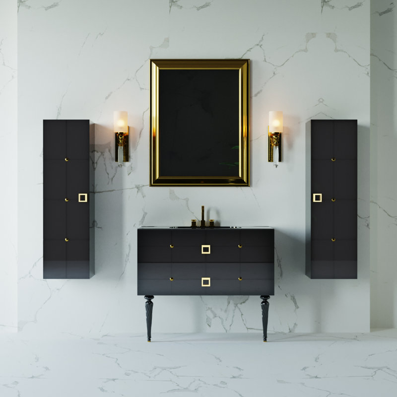 Ensemble de meuble-lavabo simple 48 po avec plateau PIAZZA, Or, Noir, Noir
