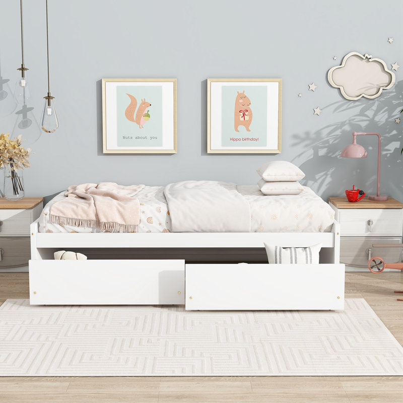 Lit simple avec 2 tiroirs, Blanc