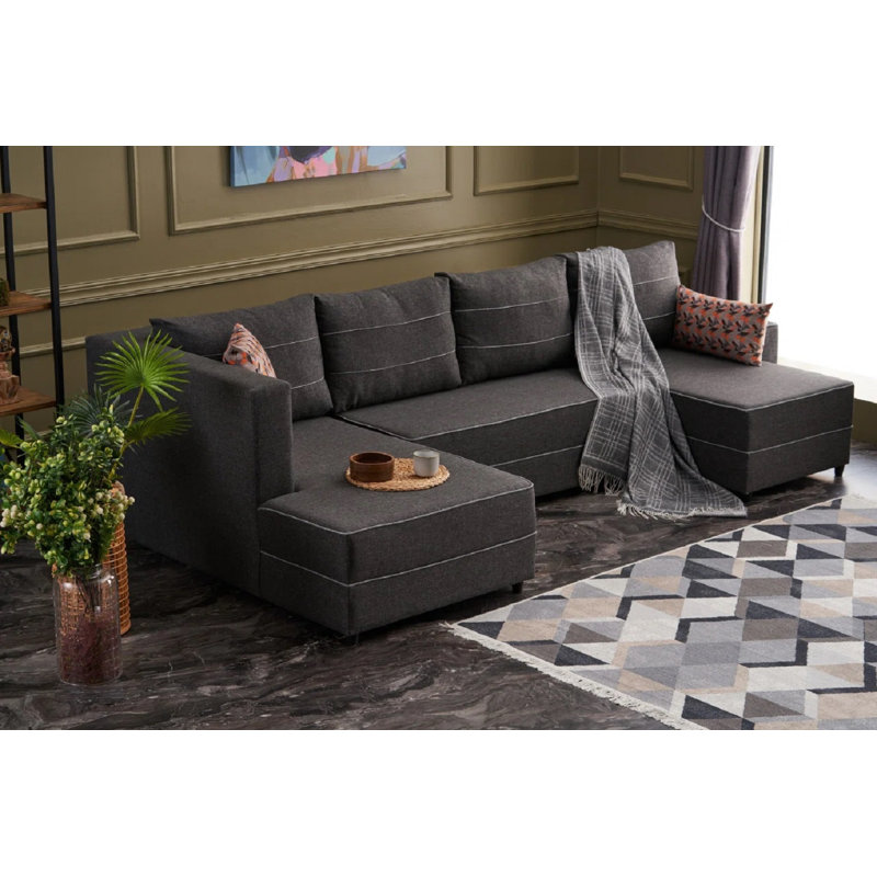 Canapé-lit d'angle Erdmute, 100 % polyester anthracite, Accoudoir à gauche (vu de face)