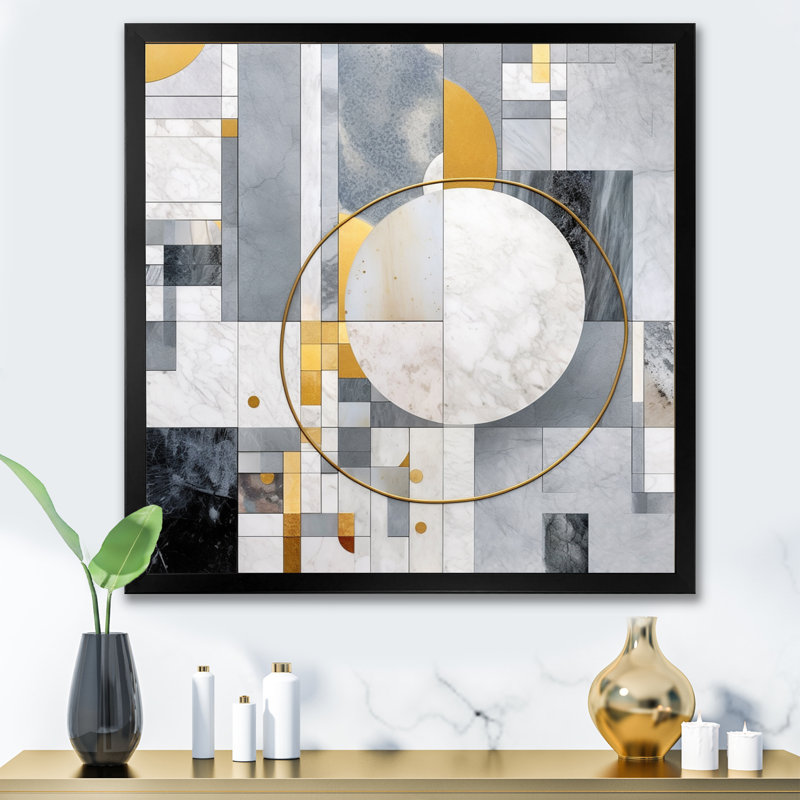 Gris et jaune mosaïque I - impression, H 24 po x l 24 po x P 1 po, Cadre simple noir