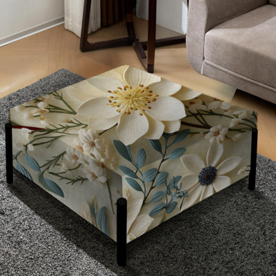 Radiant Lace Inspired Floral Botanic III - Floral Large Square Ottoman