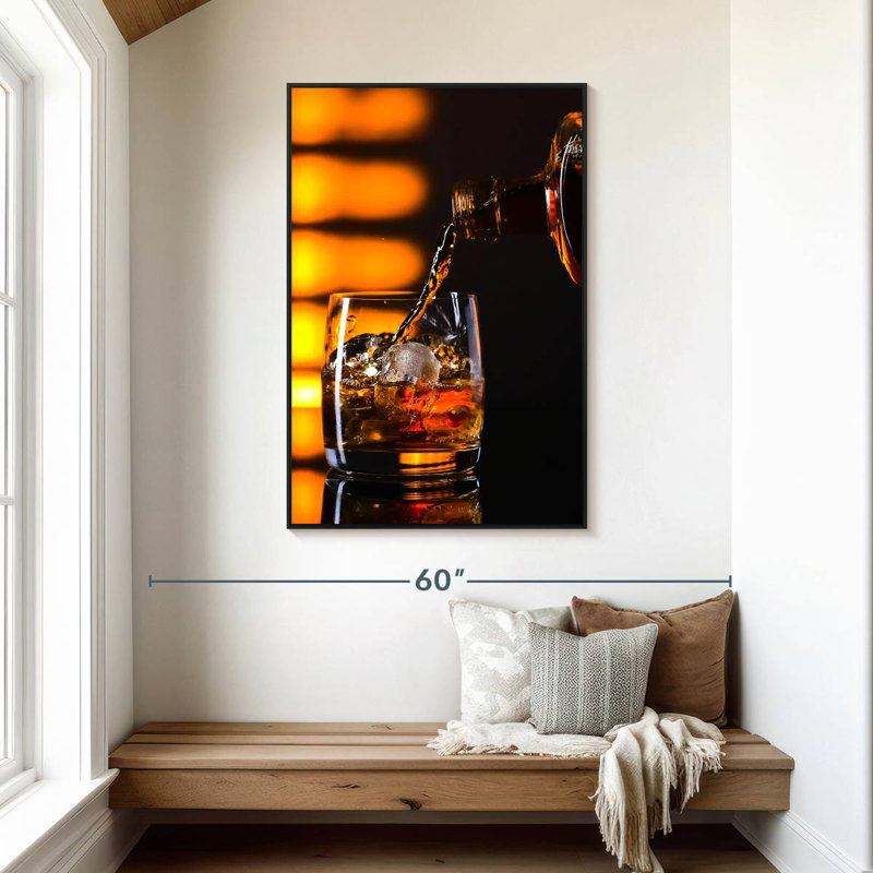 Whisky et glace, 31 po x 46 po, Cadre flottant noir