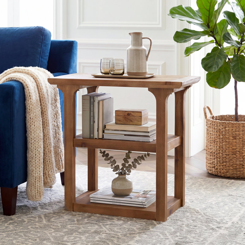 Table de bout en bois massif pour le salon, table d'appoint de ferme à 3 niveaux avec rangement pour la chambre à coucher, petits espaces