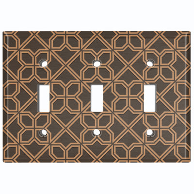 Metal Light Switch Plate Outlet Cover (Vintage Chocolate Brown Elegant Tile Pattern - Single Toggle)