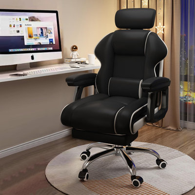 Chaise de bureau XUEGW à dossier haut, grande taille, repose-pieds rétractable, dossier réglable, pivotante à 360°, roulettes, noire