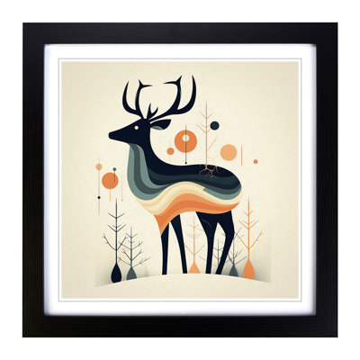 Deer Mid-Century - Single Picture Frame Print on Wood