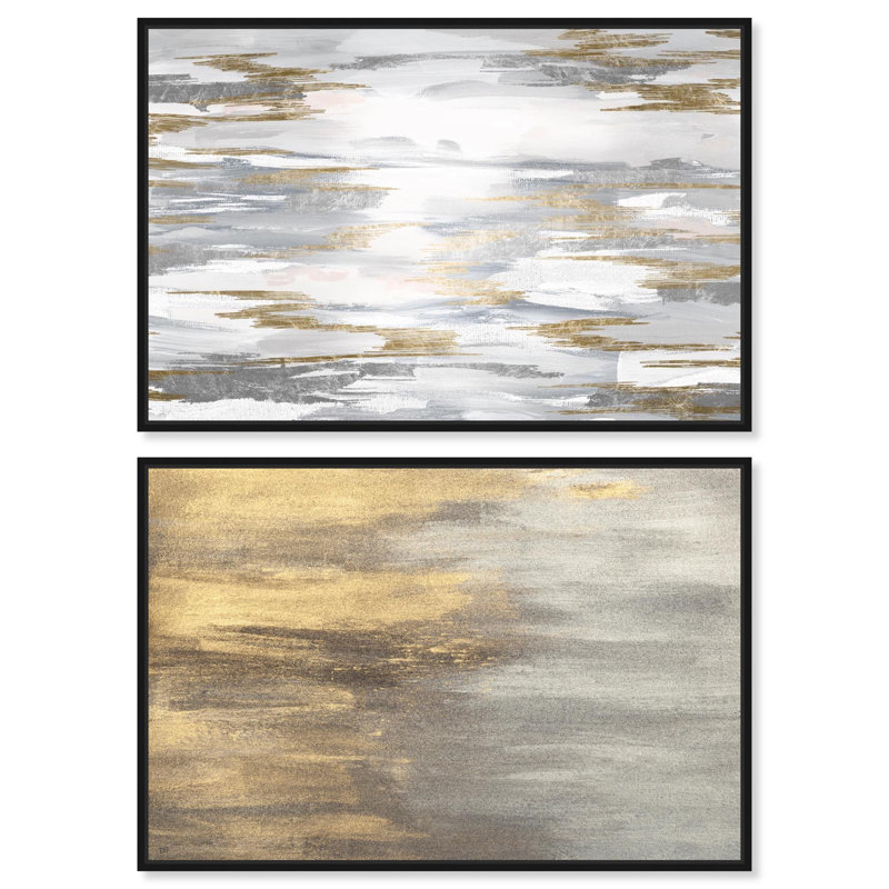«Neutral Luxe Abstracts», ensemble de 2 reproductions d'art sur toile par Art Remedy, cadre noir, 54 x 36, H 37 po x l 55 po