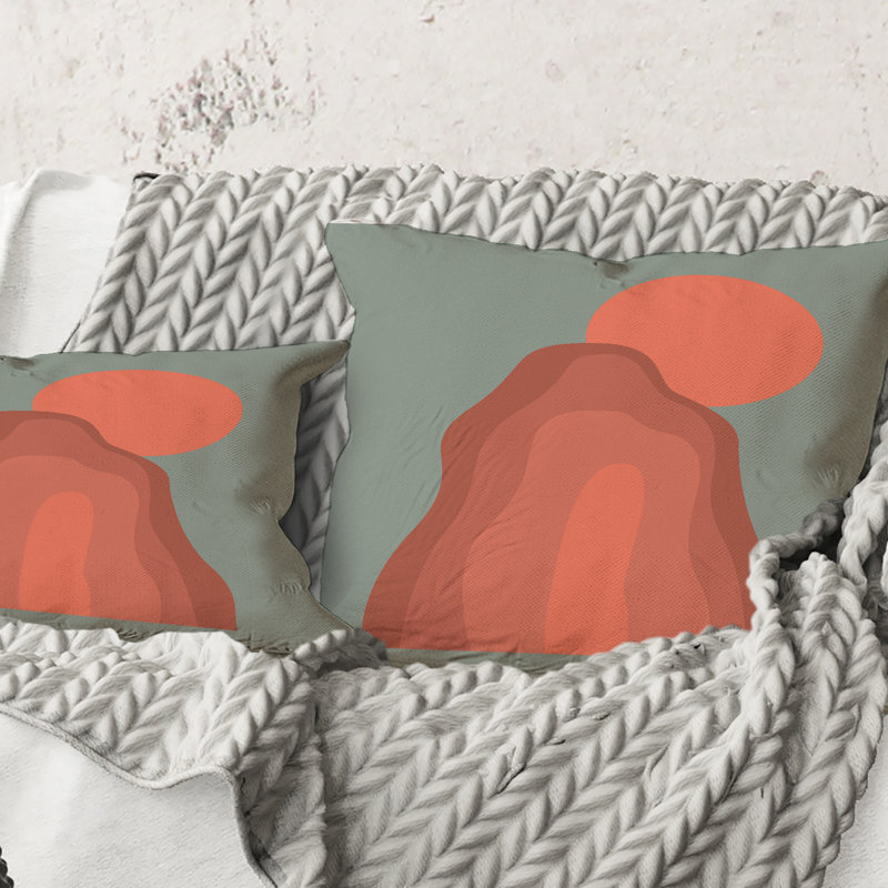 Carré, rose, coucher de soleil, paysage de montagne - coussin décoratif moderne, 18" x 18"