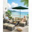 Parasol de table d'extérieur durable de 10 pi avec 8 nervures robustes, manivelle et inclinaison à bouton-poussoir pour piscine, terrasse, jardin, cour