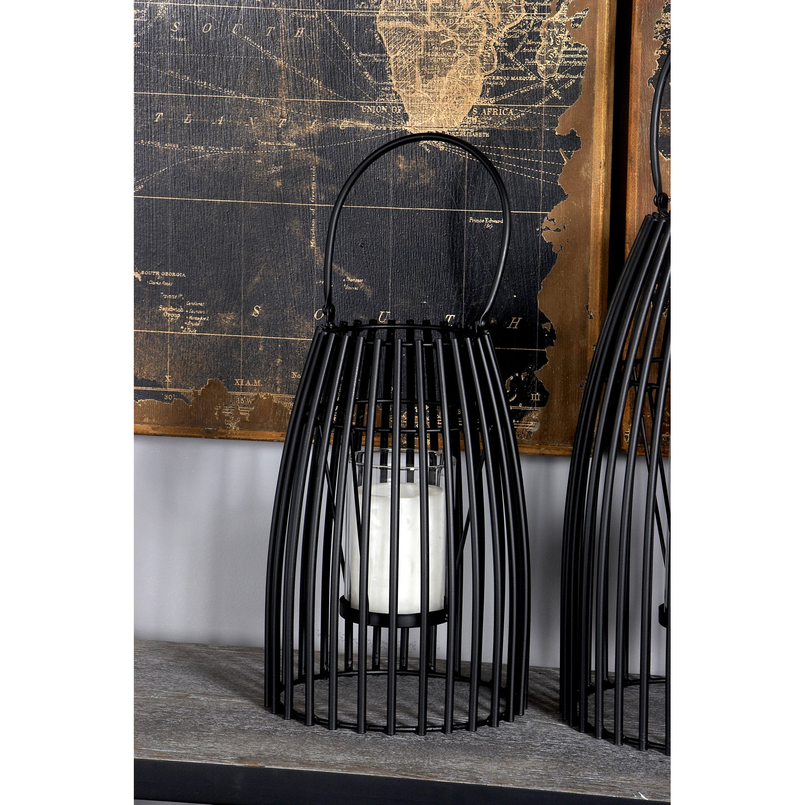 Enya Metal Lantern Candle Holder, Black, 12" H x 8" W x 8" D