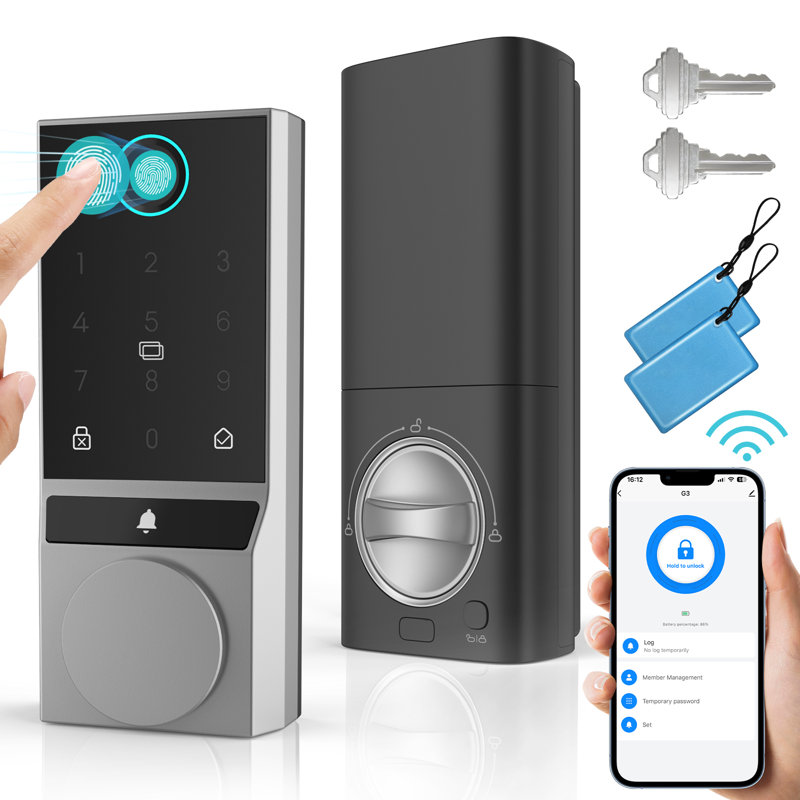 WIFI Smart Lock, Fingerprint Keyless Entry Door Lock with Doorbell, Front Door Smart Lock, Silver