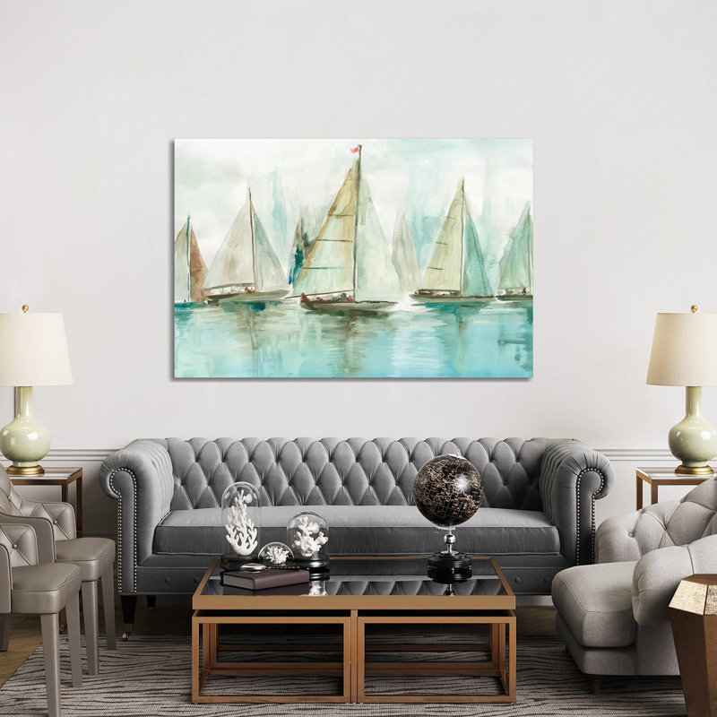 "Blue voiliers I" par Allison Pearce, reproduction d’art, Toile tendue, Pas de tapis, H 40 po x l 60 po x P 1,5 po