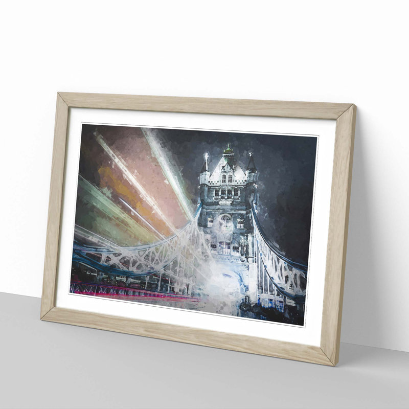 The Tower Bridge in London England in Abstract - Picture Frame Painting Print, 40cm H x 60cm W x 2cm D, Oak