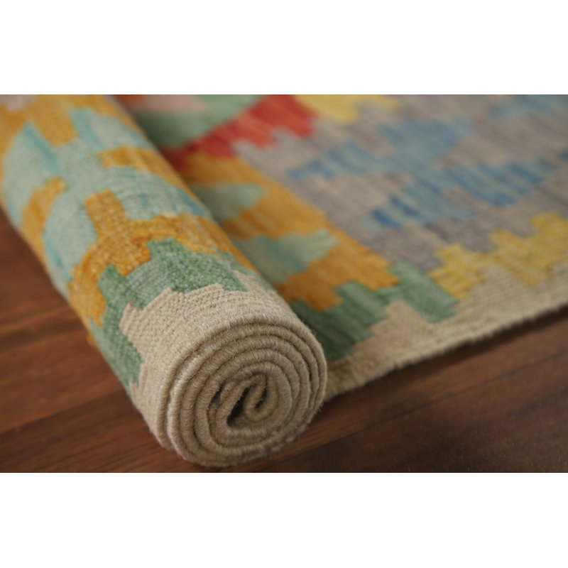 Tapis oriental multicolore en laine Kilim 5 x 6