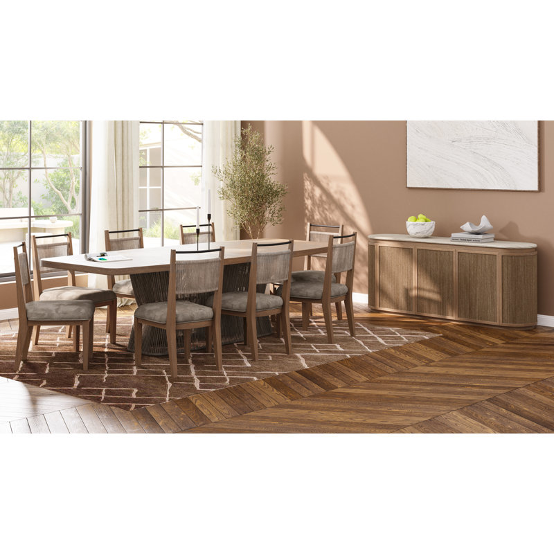 Ensemble de salle à manger en corde naturelle 10 pièces Marielle, 10 pièces: table, 8 chaises, buffet
