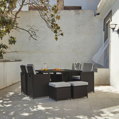 Quinden 8 Seater Rattan Cube Outdoor Dining Set - Grey Weave Polywood Top