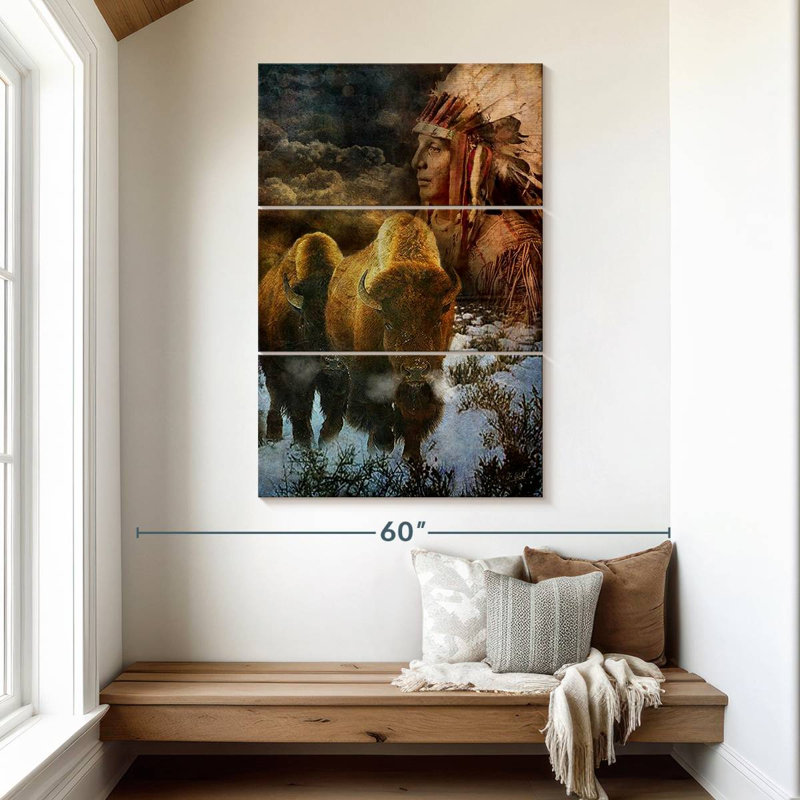 Lelar Bison And The Chief, 50" H x 32" W