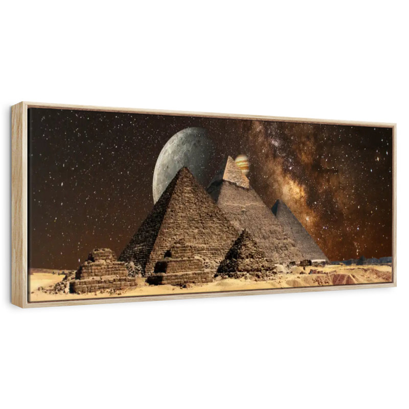 Cosmos sur les pyramides égyptiennes, Floating Frame Natural Wood, 43 po x 15 po