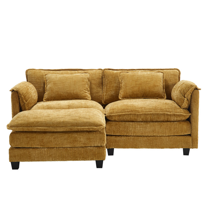 Confortable deux en chenille jaune avec amovible, poche latérale rayonnante et repose-pieds