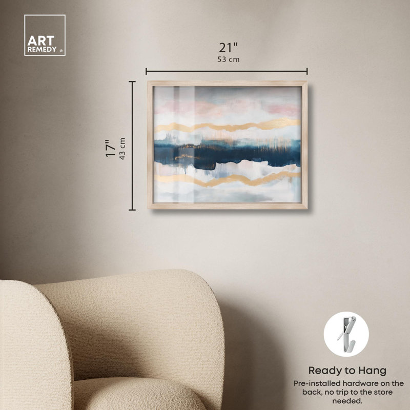 «Indigo Tides Shadowbox Print» par Art Remedy, H 17 po x l 21 po, Crème, crème