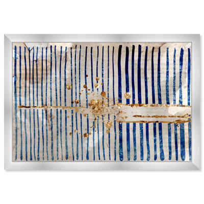 «Blue and Gold Abstract Lines» par Oliver Gal - reproduction imprimée