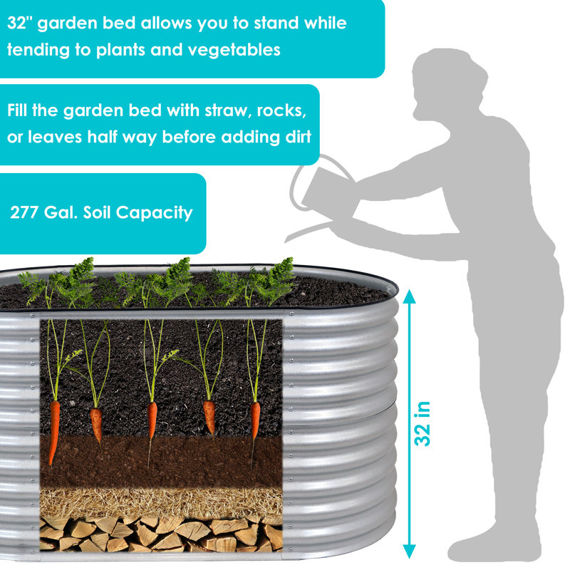 Lemark Oval Steel Stackable Raised Garden Bed - Silver - 63", Gray, 32" H x 62.5" W x 32" D