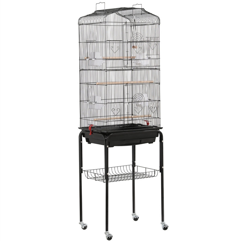 Color 35cm Steel Play Top Floor Bird Cage with Wheels, Black 