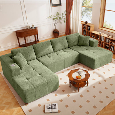 136" Wide Tufed Boucle Modular U-Shaped Sectional Couch With Chaise by Brayden Studio