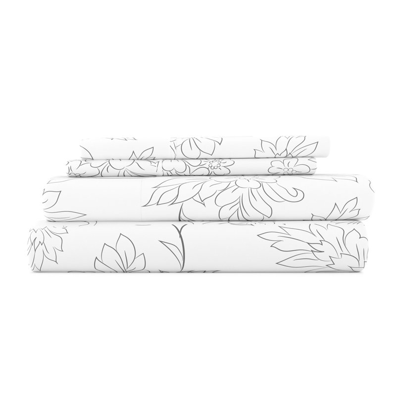 Gray Floral Twin Microfiber Bedding Set