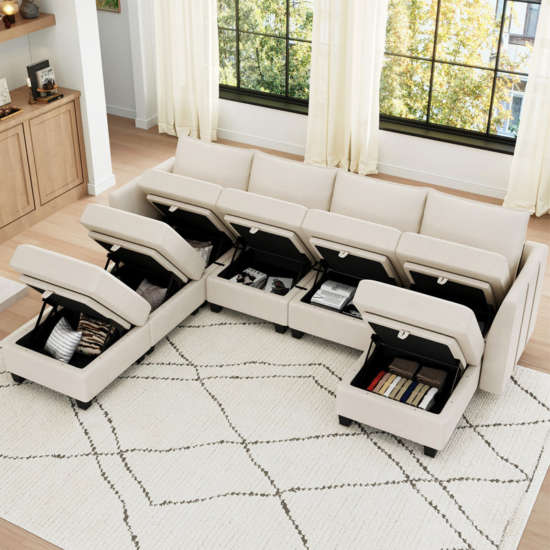 Allinson 112.6'' Wide 4-Seat Velvet U Shaped Freely Combined Modular Sofa Living room  Sectional Storage Sofa With Ottoman Chaise