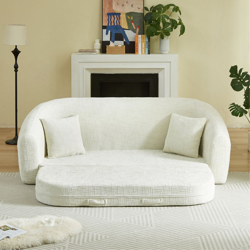 Canapé inclinable convertible de 87 pouces incurvé, canapé-lit 2 en 1 pliable, avec base coulissante et siège profond, comprend deux coussins, fauteuil inclinable en chenille, aucun assemblage requis