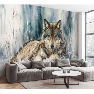 Wall Mural Peel and Stick Wallpaper Majestic Wolf Winter Landscape Snowy Artistic animal Self-Adhesive Removable Contact Paper Wall Decor for Living Room Bedroom 100"H x 144"W