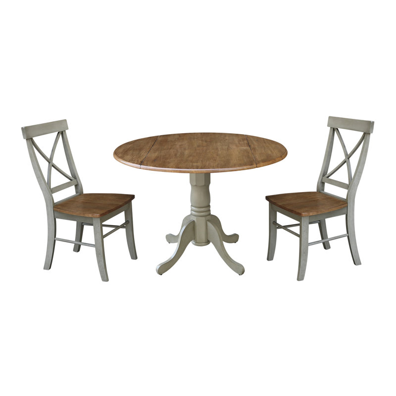 Deibel Drop Leaf Solid Wood Dining Set, Hickory/Stone