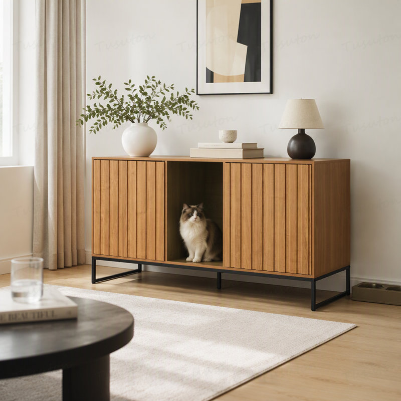 Enceinte de litière pour chat, armoire à litière cachée 47,2 po avec tablette à gratter et rangement, table de chat imperméable pour chat, convient à la plupart des bacs à litière, pour le salon de la chambre à coucher