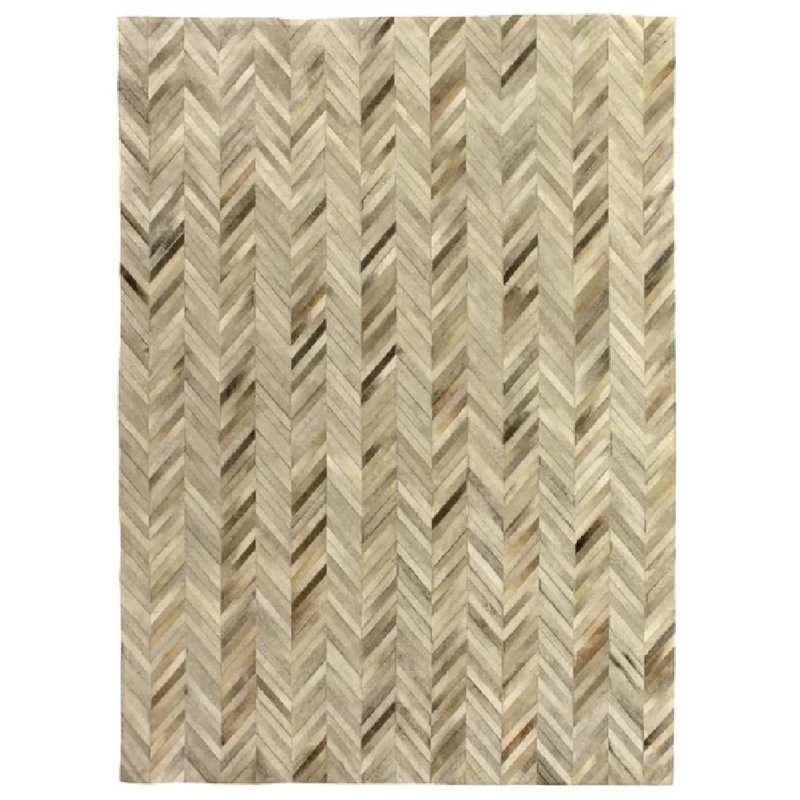Natural Hide Cowhide Chevron Area Rug in Silver, Rectangle 11'6" x 14'6"