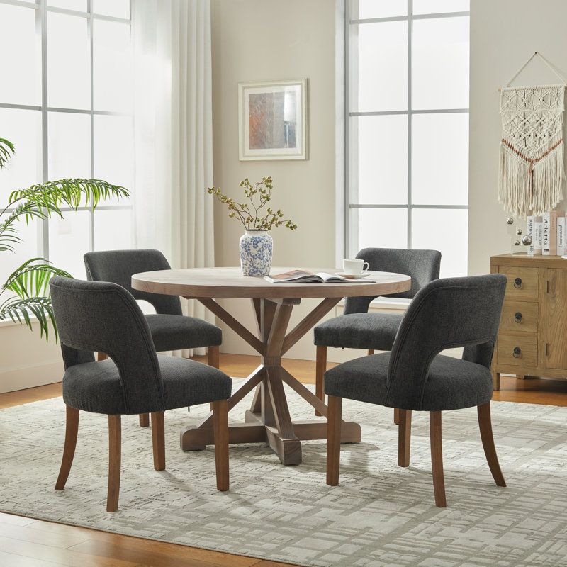 Upholstered Side Dining Chairs with Wood Legs Set of 4, Charcoal