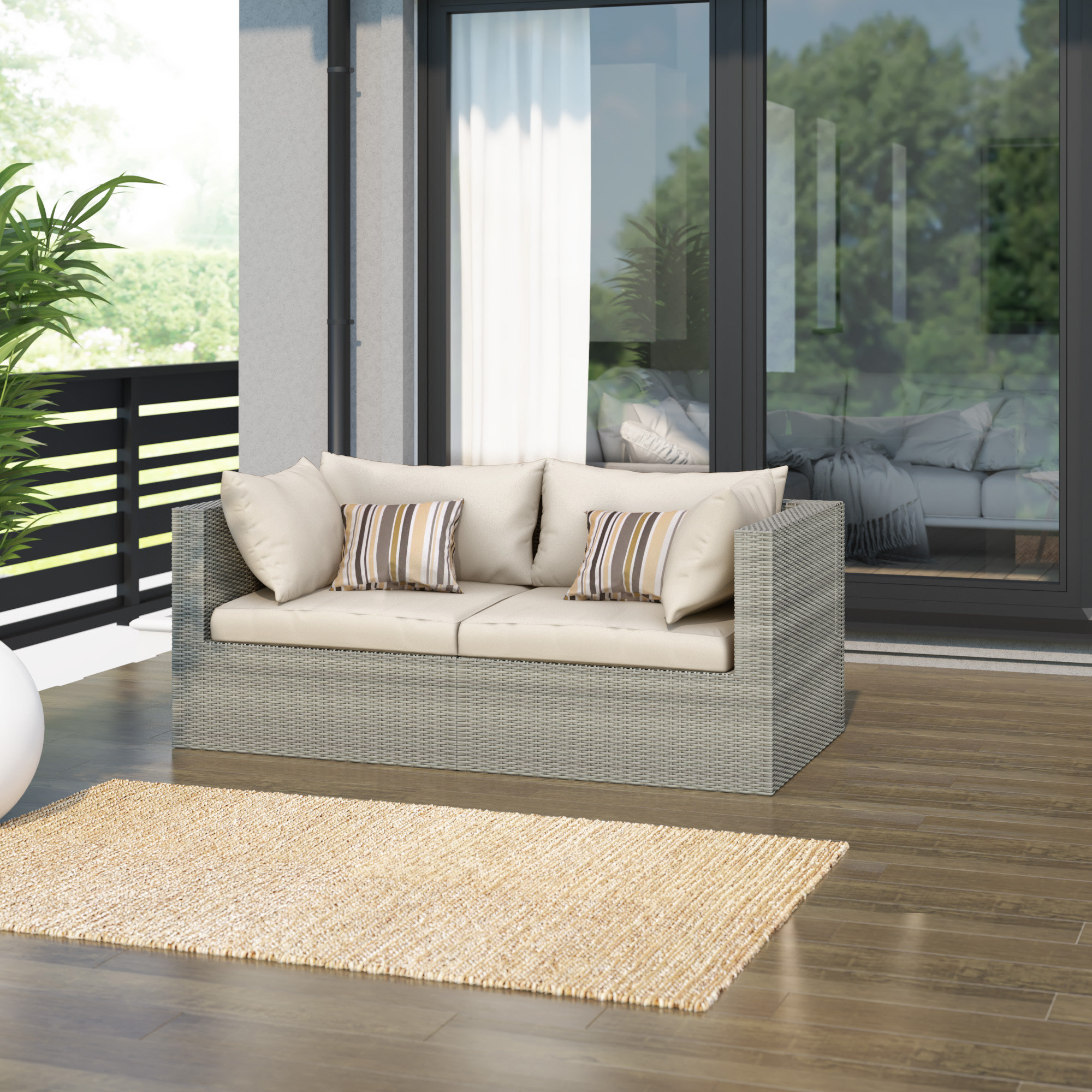 Ebern Designs Karhonda 32.28" Wide Outdoor Wicker Loveseat with ...