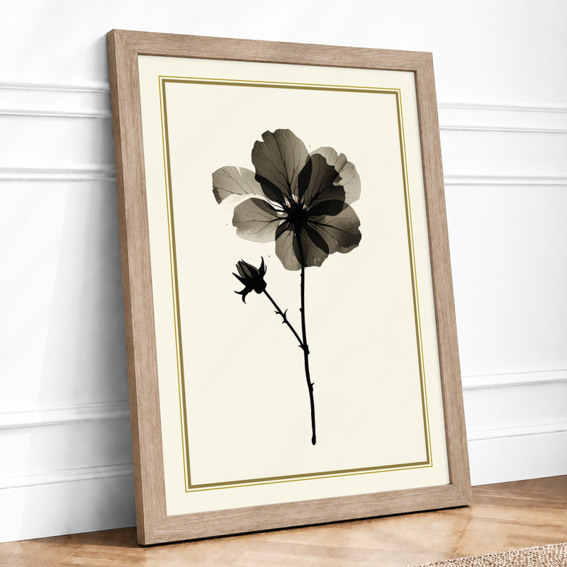 Dark Flower Study Botanical - Framed Print, A2 - 59.4 x 42.0 cm, Oak