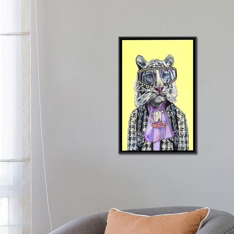 Tigre blanc par Heather Perry - imprimé, H 26 po x l 18 po x 1,5 po, Toile avec cadre noir, Pas de tapis